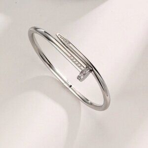 Stainless Steel Nail Bangle | Zircon Stones | Waterproof, Tarnish Proof